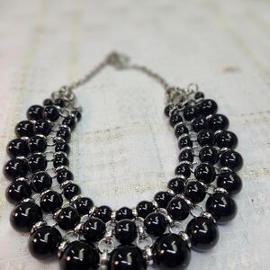 Source Unknown Black Bead Statement Necklace